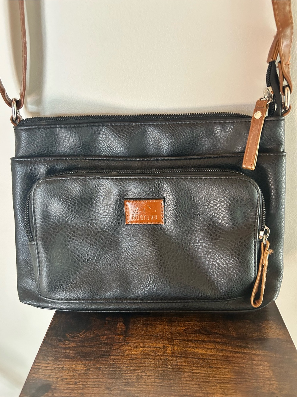 Roots 73 leather trim crossbody bag